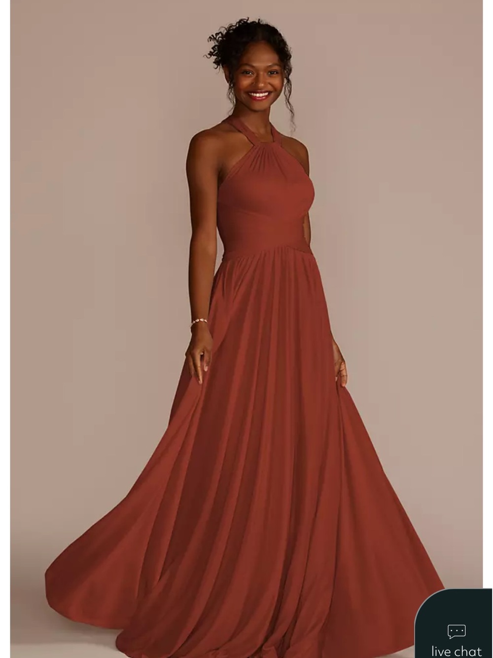 Elegant Cinnamon Halter Evening Dress - Women's Formal Gown